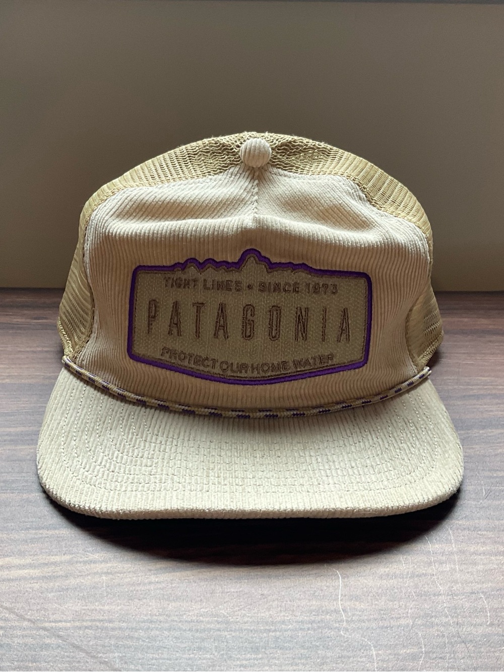 Patagonia Beige Corduroy Hat with Purple-Trim Patch